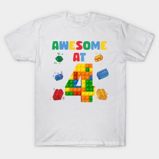 4 Year Old Building Blocks B-day Gift For Boys Kids T-Shirt
